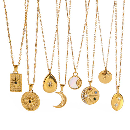 Jewelry Stainless Steel Eight-Pointed Star Zircon Necklace Pendant High-End Clavicle Chain Titanium Steel Necklace