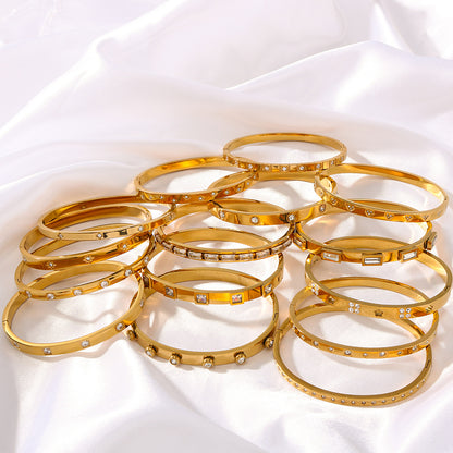 Hot-Selling Zircon Heart-Shaped Quadrilateral Geometric White Zircon Green Zircon Titanium Steel Real Gold Plated Color-Retaining Jewelry Bracelet
