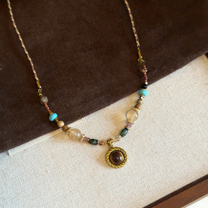 natural Tiger Eye Stone Heart Beaded Necklace Vintage Autumn Winter Elegant Simple Collarbone Chain
