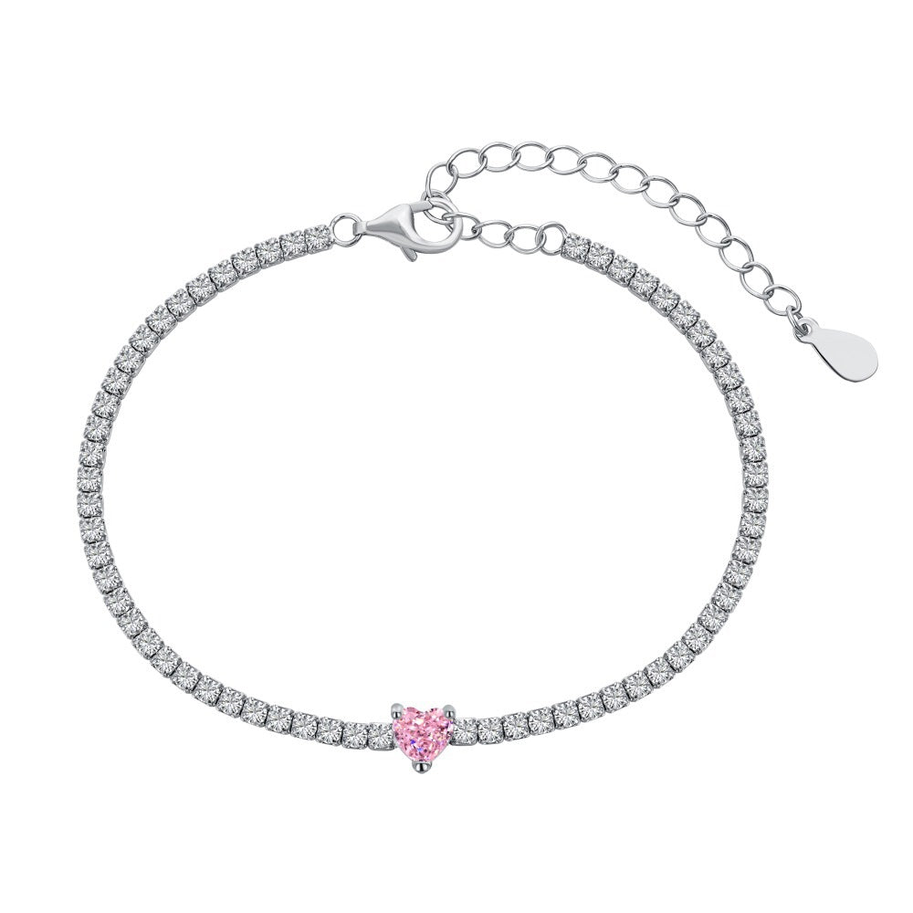 S925 Sterling Silver Bracelet for Women with Heart Zircon Inlay, Exquisite Tennis Bracelet for Women, Business Jewelry