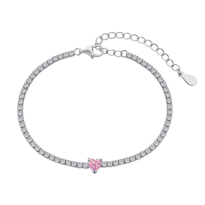 S925 Sterling Silver Bracelet for Women with Heart Zircon Inlay, Exquisite Tennis Bracelet for Women, Business Jewelry