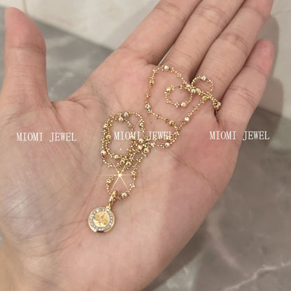S925 Sterling Silver Vintage Round Pendant Necklace Exquisite High-end Prajna Wisdom Buddha Eye Laser Bead Collarbone Chain for Women