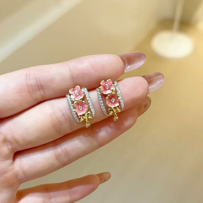 Pure Silver S925 New Chinese Style Ethnic National Style Enamel Craft Earrings with Sparkling Diamonds and Oil Drip Exquisite Light Luxury Niche Earrings