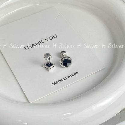 Korean Version S925 Sterling Silver Niche Design Glaze Old Flower Women's AB Style Asymmetric Korean Version Threaded Earrings