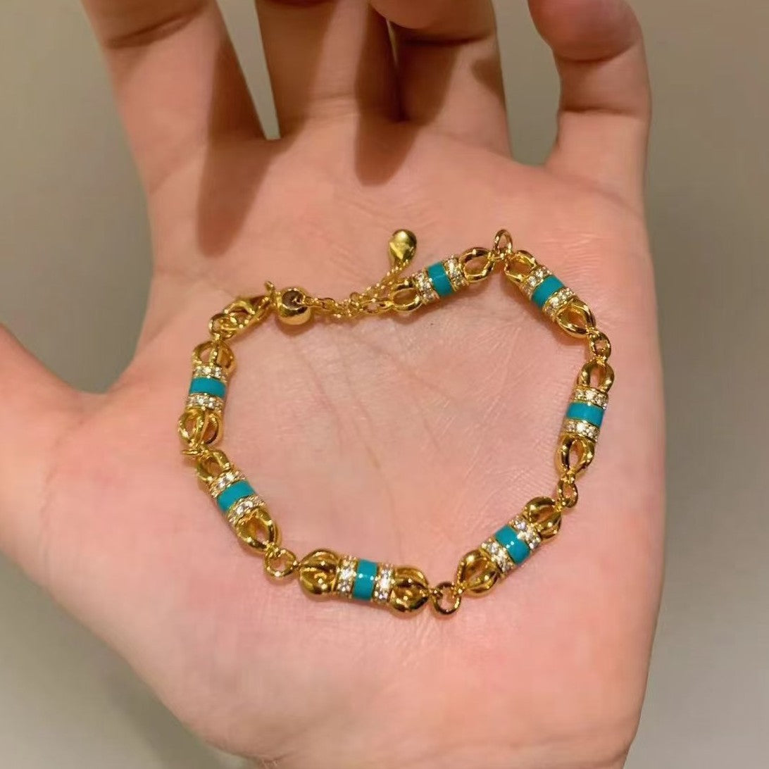 Pure Silver S925 Vintage Light Luxury New Vajra Tiefen Blue Bracelet Fashion Versatile High-end