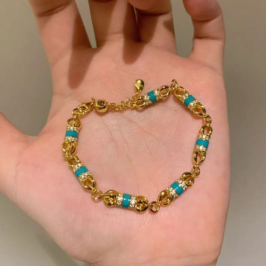 Pure Silver S925 Vintage Light Luxury New Vajra Tiefen Blue Bracelet Fashion Versatile High-end