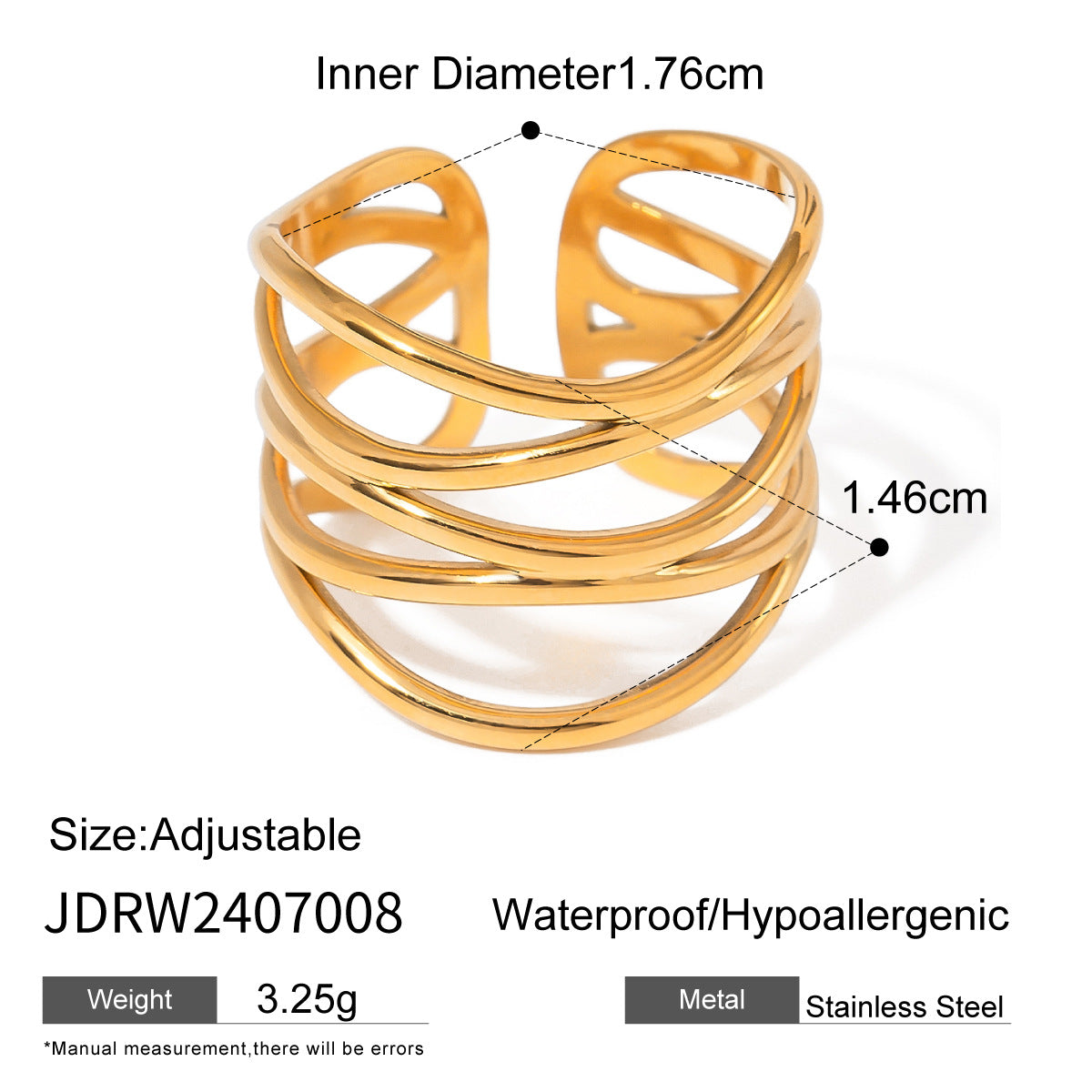 Stainless Steel Gold Exaggerated Ring High-End Ins Style Ring Jewelry Titanium Steel Rings Hand Accessories
