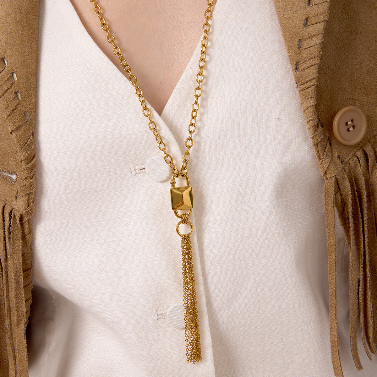 Original Design Titanium Steel Necklace Non-Fading Bracelet Niche Lock Bracelet Stainless Steel Jewelry High-End Feel