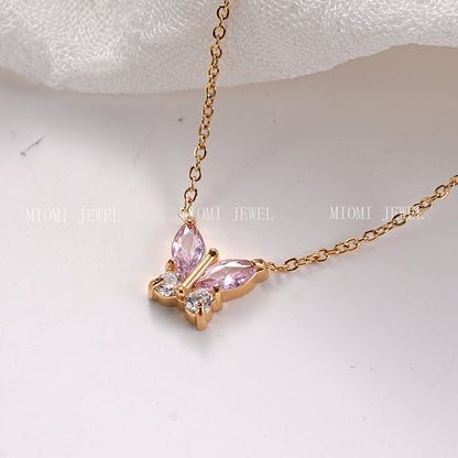 Titanium Steel 18K Vacuum Plated Colorful Zircon Necklace for Women High-End Light Luxury Micro-Paved Zircon Necklace Butterfly Design