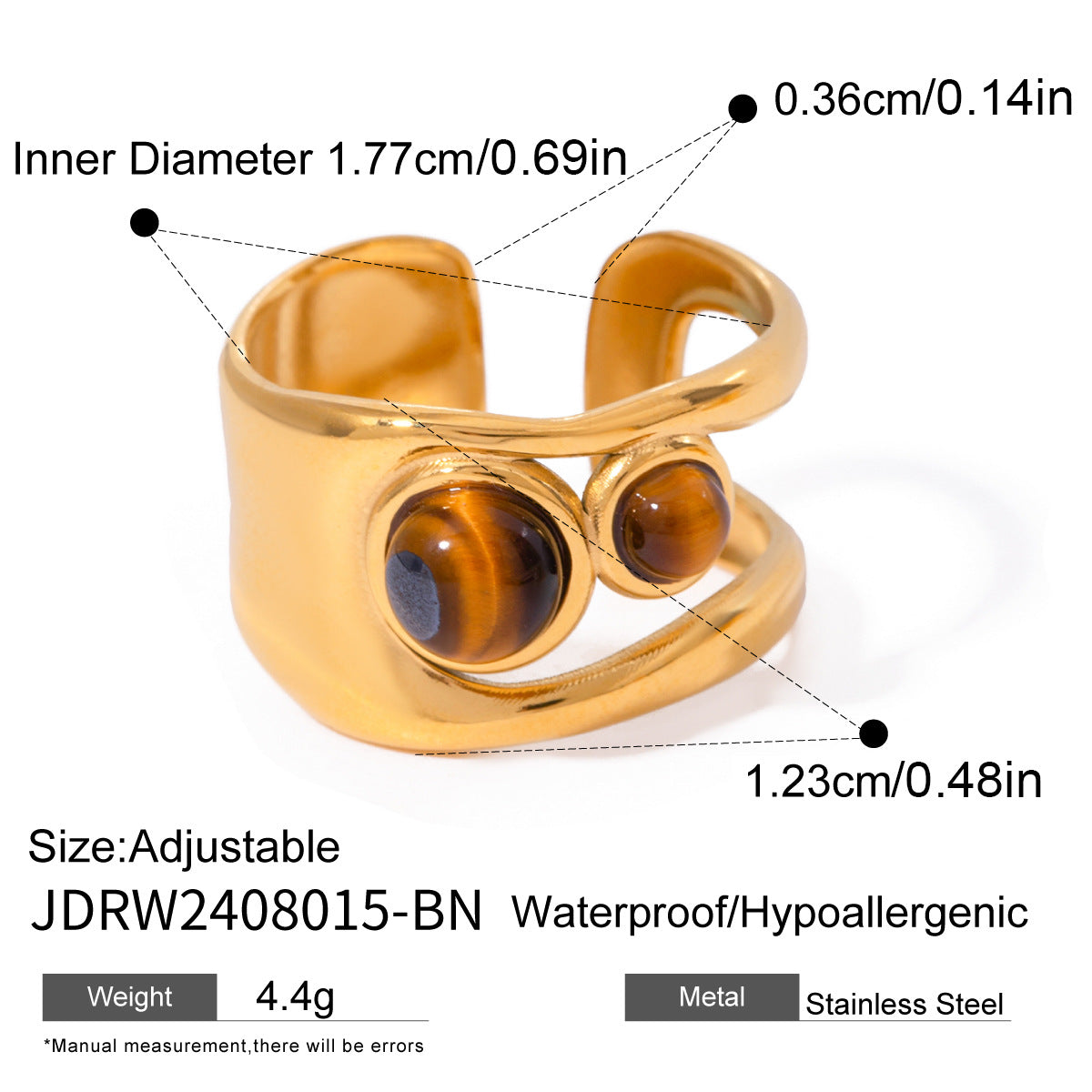 Tiger Eye Stone Ring Niche High-End Feel Hand Jewelry Titanium Steel Non-Fading Women's Ring