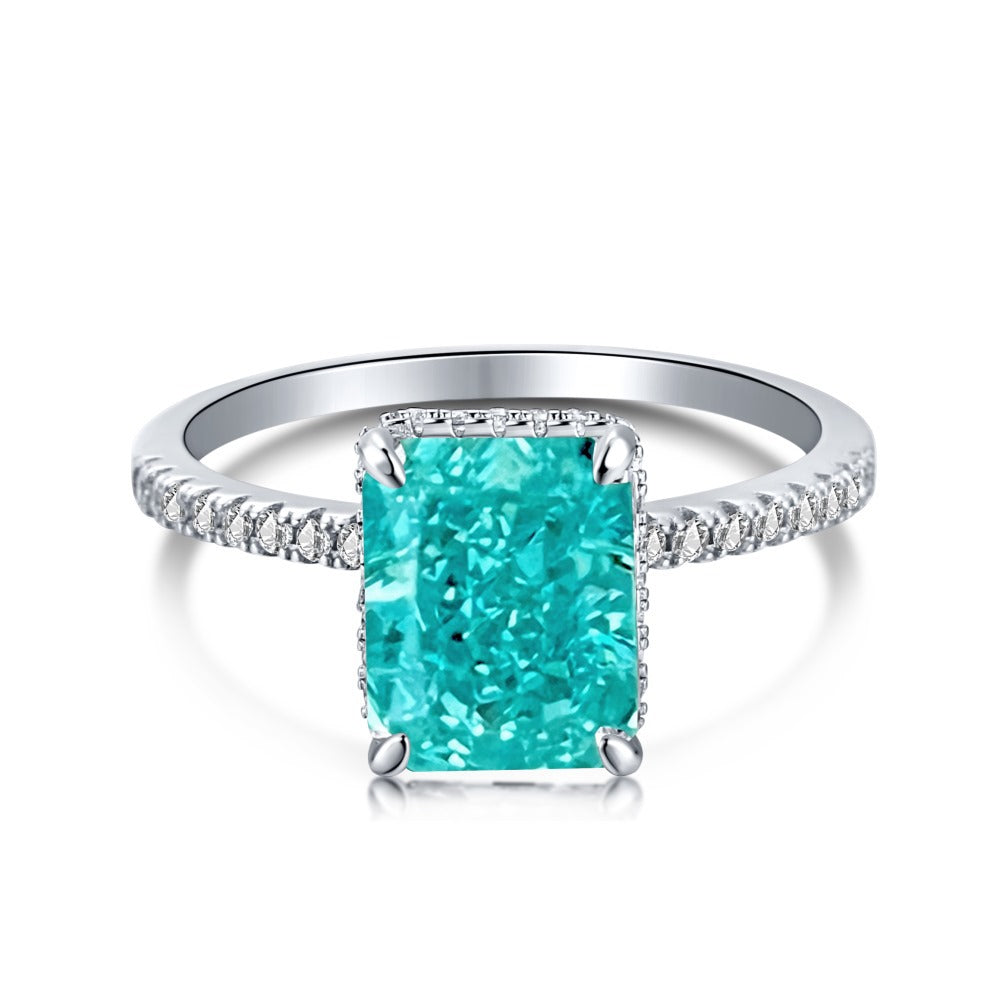 High Carbon Diamond Jewelry S925 Sterling Silver Heavy Craft Ring for Women 8A Zircon Square Ice Flower Cut Gemstone Ring