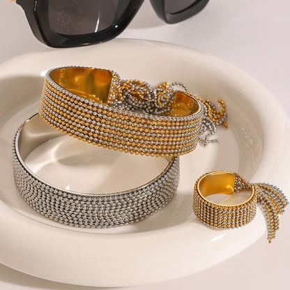 Stainless Steel Tassel Bracelet Ring High-End Niche Titanium Steel Open Bracelet Jewelry