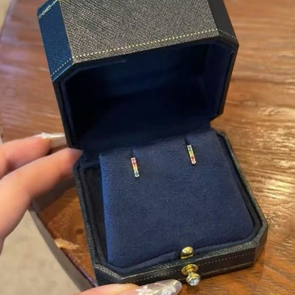 Dopamine Colorful Zircon Earrings Personality Fashion High-end S925 Silver Colorful Zircon Earrings