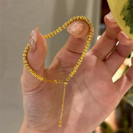 Sterling Silver S925 Real Gold Plated Cat's Eye Bead Bracelet Light Luxury High-end Exquisite Niche Design Jewelry