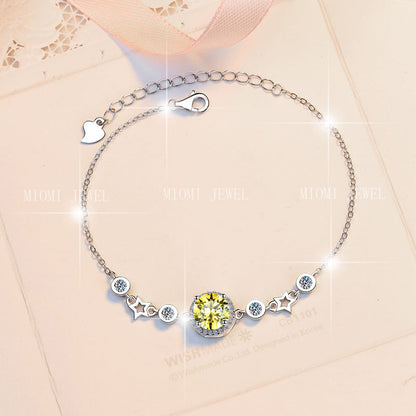 Pure Silver Bracelet Original Fashion Jewelry Simple Round Star Birthstone Jewelry Moissanite Bracelet