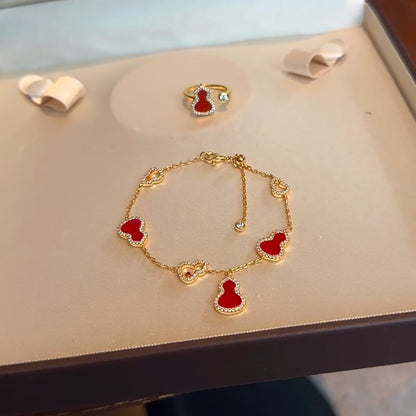 Pure Silver S925 Natural Red Agate Double-Sided Wearable Bracelet Necklace Set Light Luxury Exquisite High-End Feel Whitening Accessories