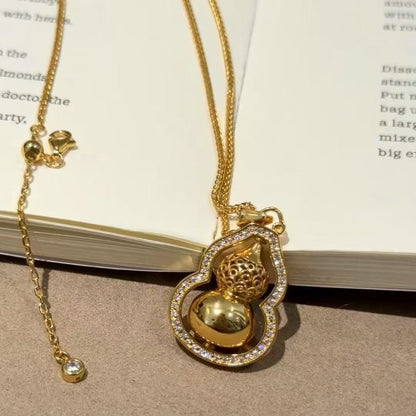 Pure Silver S92 Inlaid Diamond 5 Gourd Necklace Light Luxury High-end Vintage Ethnic Style Simple Versatile