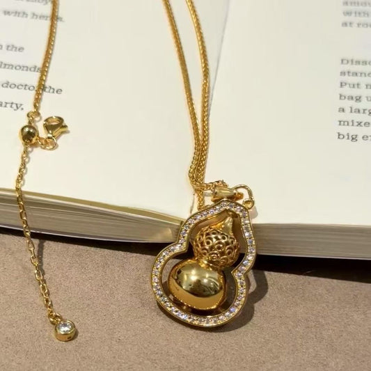 Pure Silver S92 Inlaid Diamond 5 Gourd Necklace Light Luxury High-end Vintage Ethnic Style Simple Versatile