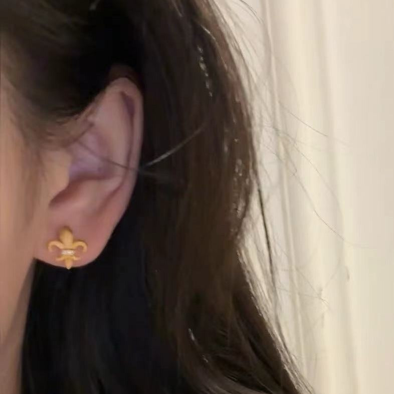 Iris Flower Brushed Earrings S925 Sterling Silver Vintage Court Style Light Luxury High-end Versatile Fashion Retro Flower Earrings