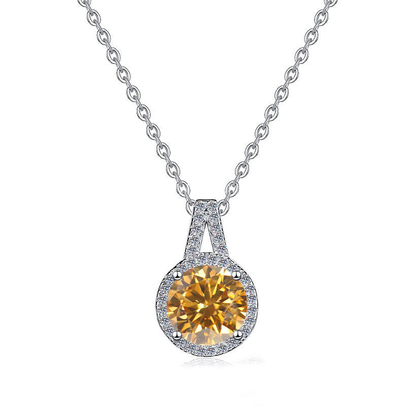 925 Sterling Silver Moissanite Pendant Clavicle Chain V-shaped Round Versatile Round Moissanite Necklace