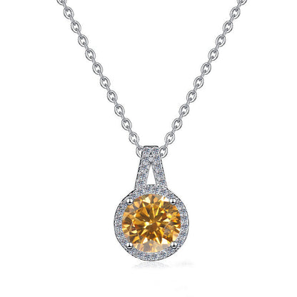 925 Sterling Silver Moissanite Pendant Clavicle Chain V-shaped Round Versatile Round Moissanite Necklace