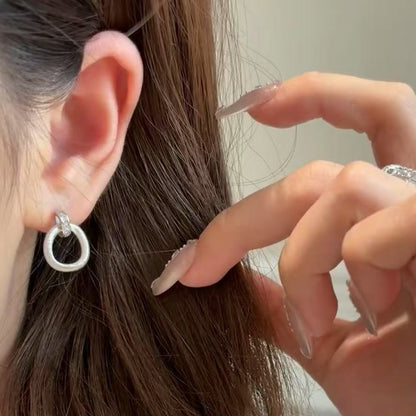 Italian Brushed Craft S925 Silver Irregular Circle Earrings Simple Light Luxury High-end Versatile Elegant Earrings