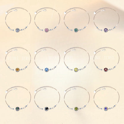 Pure Silver Bracelet Original Fashion Jewelry Simple Round Star Birthstone Jewelry Moissanite Bracelet