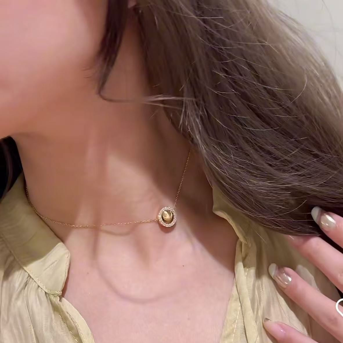 Sterling Silver S925 Real Gold Plated Laser Cat's Eye Bead Fortune Bead Multi-Way Necklace Light Luxury High-End Exquisite Niche