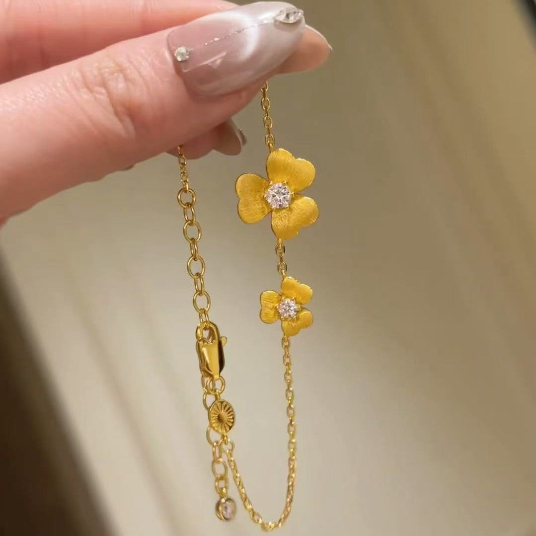 Pure Silver S925 Italian Brushed Craft Orchid Bracelet French Exquisite Light Luxury Niche Design Sense Layered Jewelry