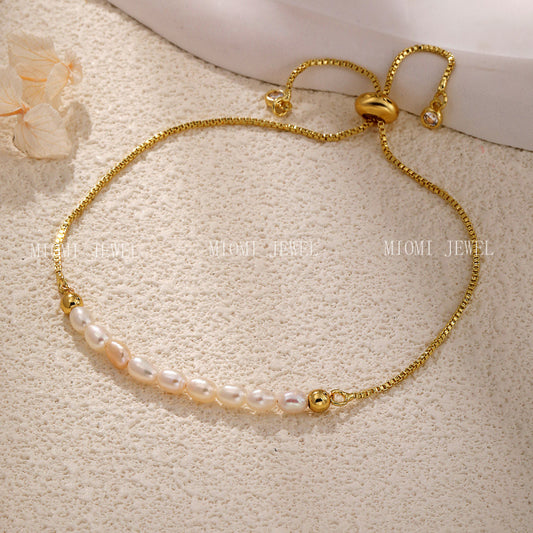 Niche Design Minimalist Freshwater Pearl Chain Stitching Bracelet Mother's Day Gift Versatile Adjustable Bracelet for Women