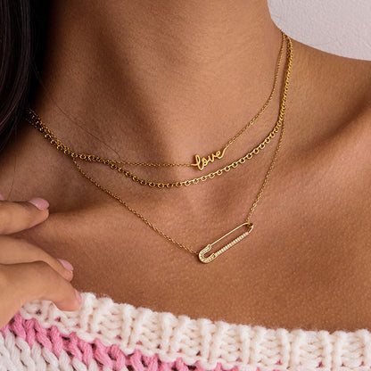 White Diamond Paperclip Titanium Steel Necklace Light Luxury High-end Clavicle Chain Non-fading Stainless Steel Jewelry