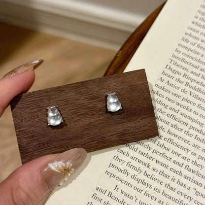 Pure Silver S925 Natural Water Foam Jade Gourd Earrings Light Luxury High-end Simple Versatile Earrings