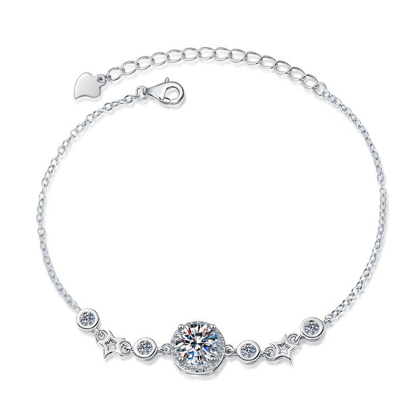 Pure Silver Bracelet Original Fashion Jewelry Simple Round Star Birthstone Jewelry Moissanite Bracelet