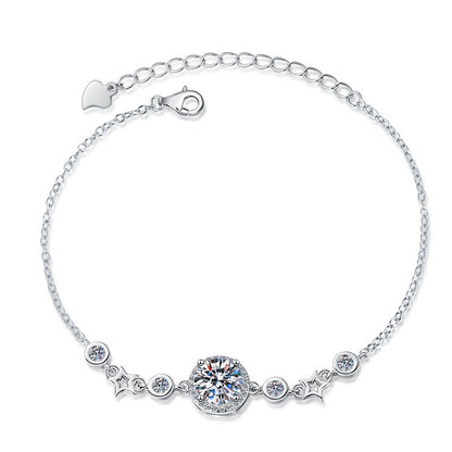 Pure Silver Bracelet Original Fashion Jewelry Simple Round Star Birthstone Jewelry Moissanite Bracelet