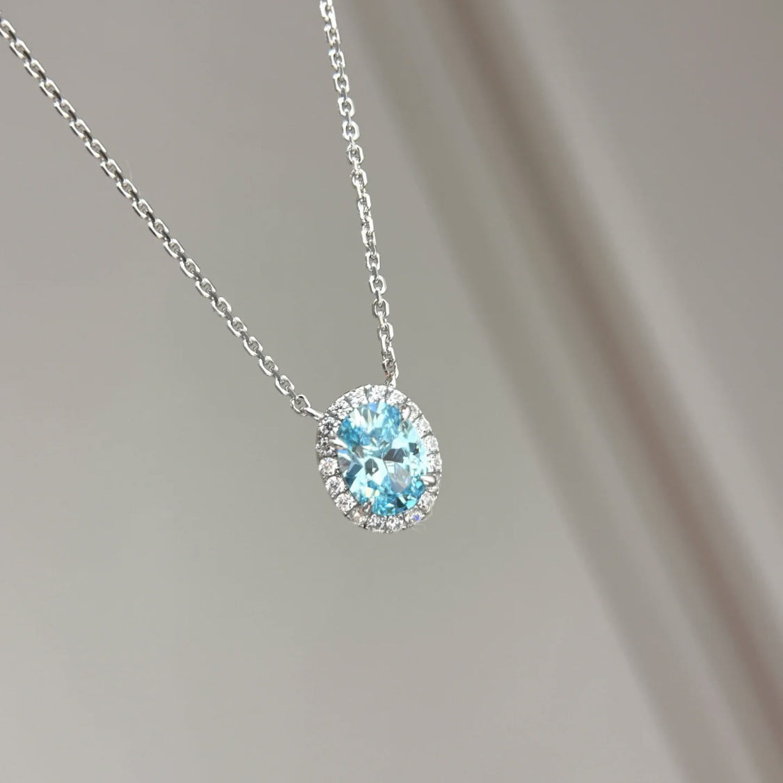 S925 Sterling Silver Aquamarine Water Drop Oval Ring Earrings Necklace Versatile High-End Niche Jewelry Set