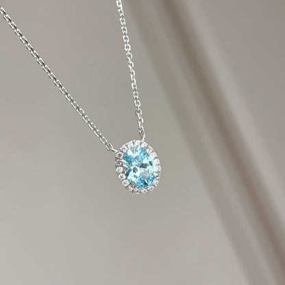 S925 Sterling Silver Aquamarine Water Drop Oval Ring Earrings Necklace Versatile High-End Niche Jewelry Set