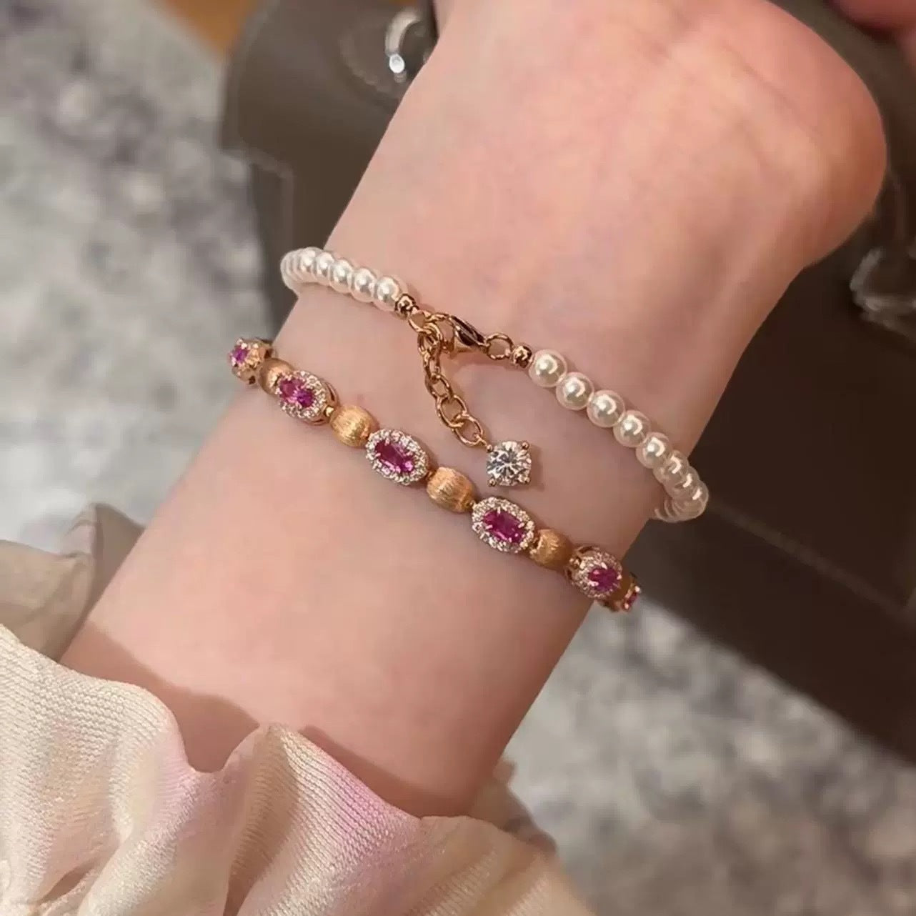 Pure Silver S925 Light Luxury Moissanite Swarovski Pearl Bracelet Gold Plated Jewelry Bracelet for Women Versatile Elegant