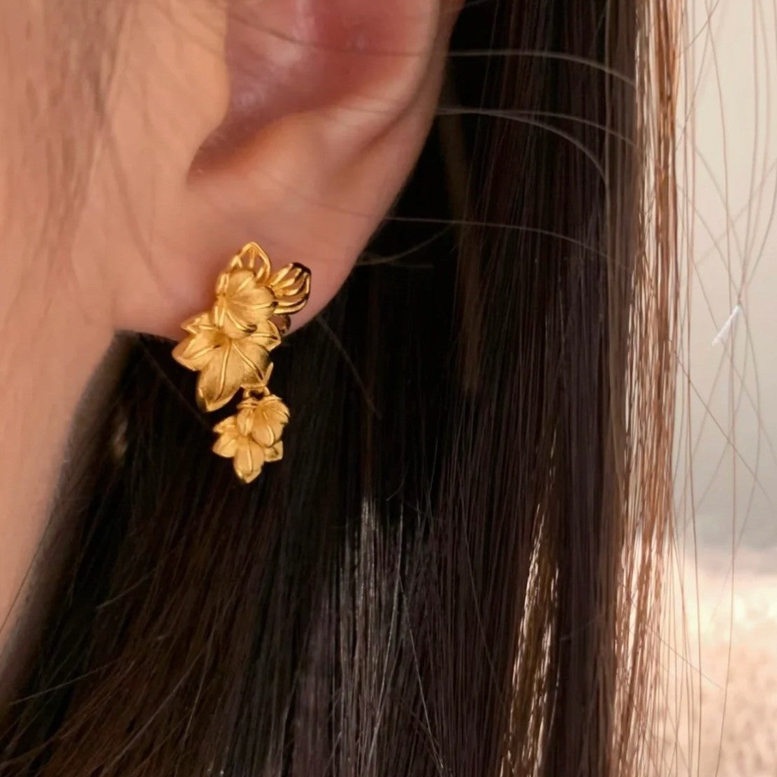 Pure Silver S925 Italian Brushed Craft Sycamore Leaf Earrings Palace Style Light Luxury High-end Exquisite Niche Earrings