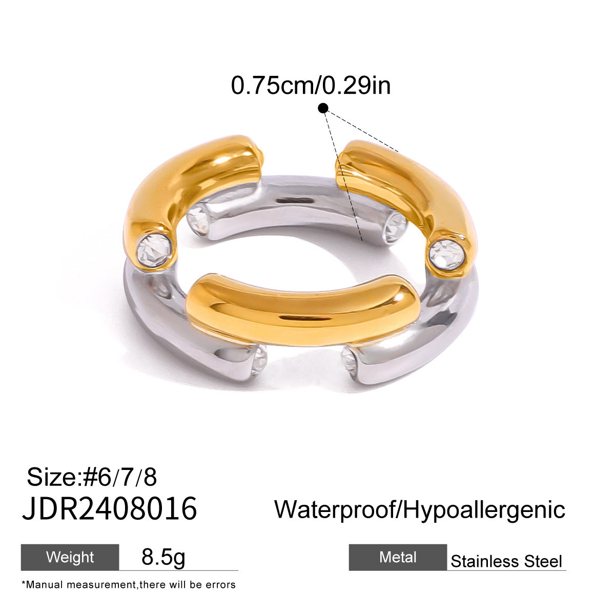 Color Block Stainless Steel Ring High-End Niche Exaggerated Ring Titanium Steel Hand Jewelry Rings