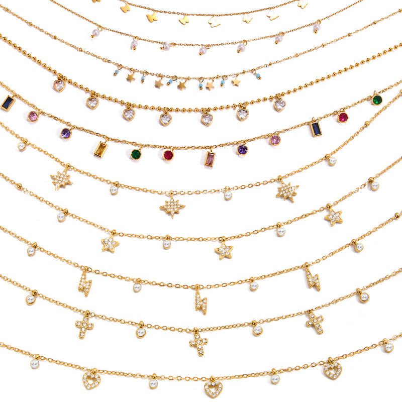 Titanium Steel Zircon Necklace for Women, Light Luxury High-End Clavicle Chain, Non-Fading Stainless Steel Jewelry