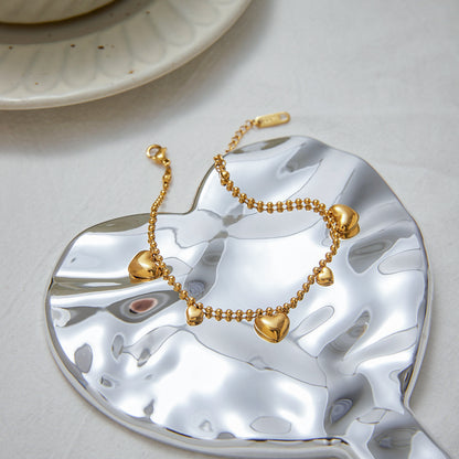 Stainless Steel Heart Bracelet Light Luxury High-End Feel 18k Gold Jewelry Non-Fading Titanium Steel Accessories
