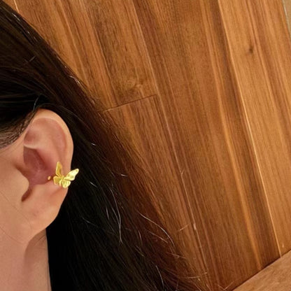 Sterling Silver S925 Real Gold Plated Botanical Butterfly Dragonfly Ear Cuff Light Luxury High-end Exquisite Niche Jewelry