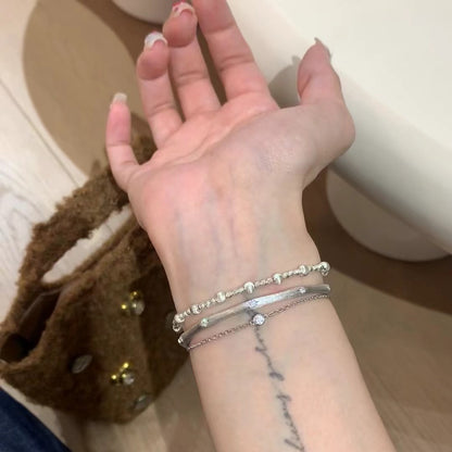 Pure Silver S925 Vintage Brushed Craft Ribbon Starlight Brushed Bracelet Thin Women's Simple Circle Inlaid Diamond Bangle