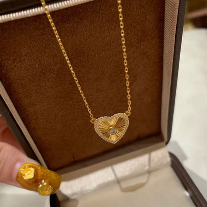 Pure Silver S925 CNC Craft Heart Necklace and Earrings Set Light Luxury High-end Versatile