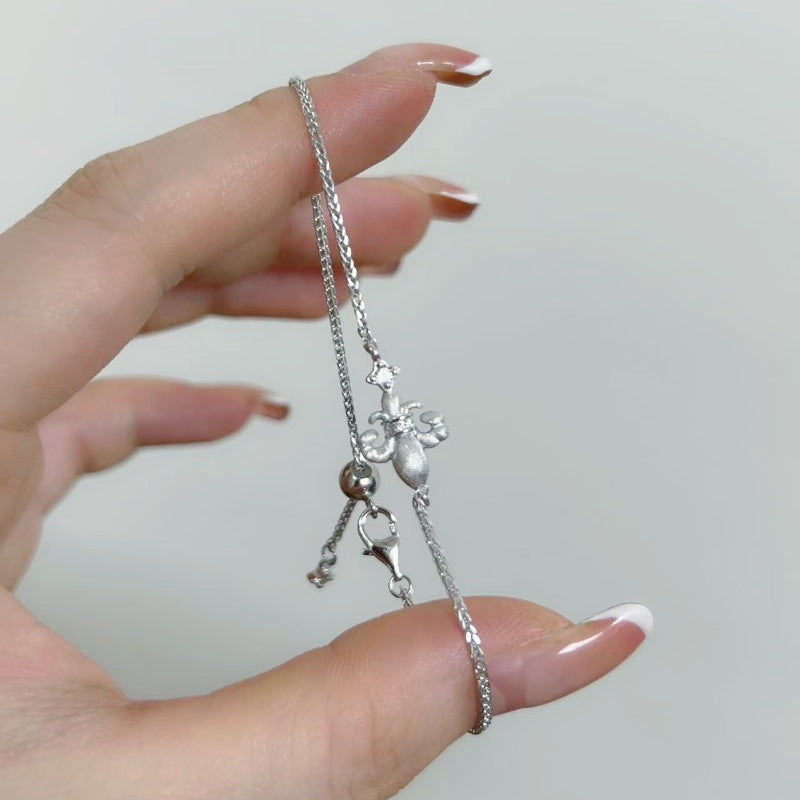 Iris Flower Brushed Bracelet S925 Sterling Silver Vintage Palace Style Light Luxury High-end Versatile Fashion Retro Flower Bracelet