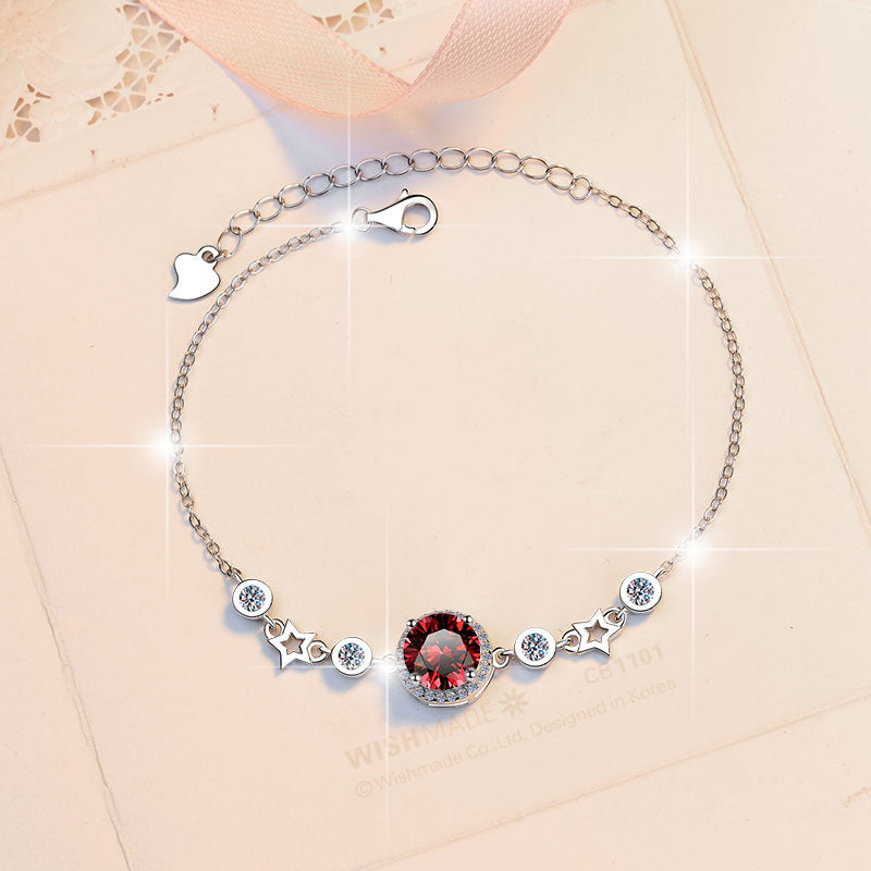 Pure Silver Bracelet Original Fashion Jewelry Simple Round Star Birthstone Jewelry Moissanite Bracelet