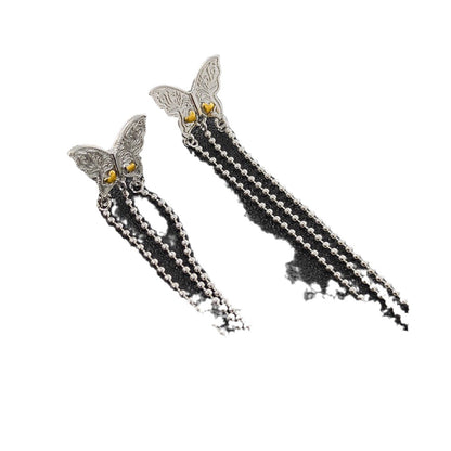 Korean Version Pure Silver S925 Silver Color-Block Butterfly Tassel Earrings for Women Fashionable Personality Light Luxury Exquisite New Style