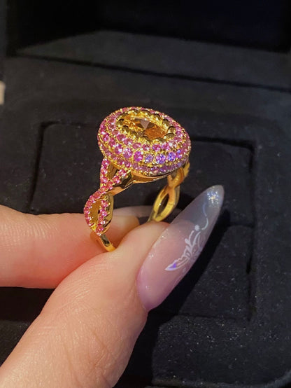 Entwined Vine Red Corundum Fenda Ring S925 Sterling Silver Vintage Light Luxury Socialite Ultra Beautiful Diamond Ring