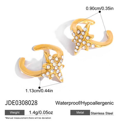 Titanium Steel Zircon Earrings Light Luxury High-end Earrings Non-fading Eight-pointed Star Ear Clip Stainless Steel Jewelry