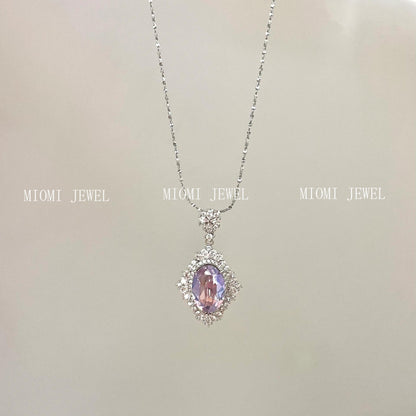 S925 Sterling Silver French Style Brilliant Violet Ice Flower Zircon Necklace Pigeon Egg Oval Pendant Full Diamond